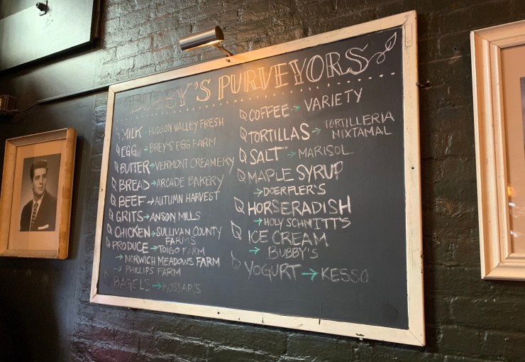 Chalkboard of Bubby's Purveyors
